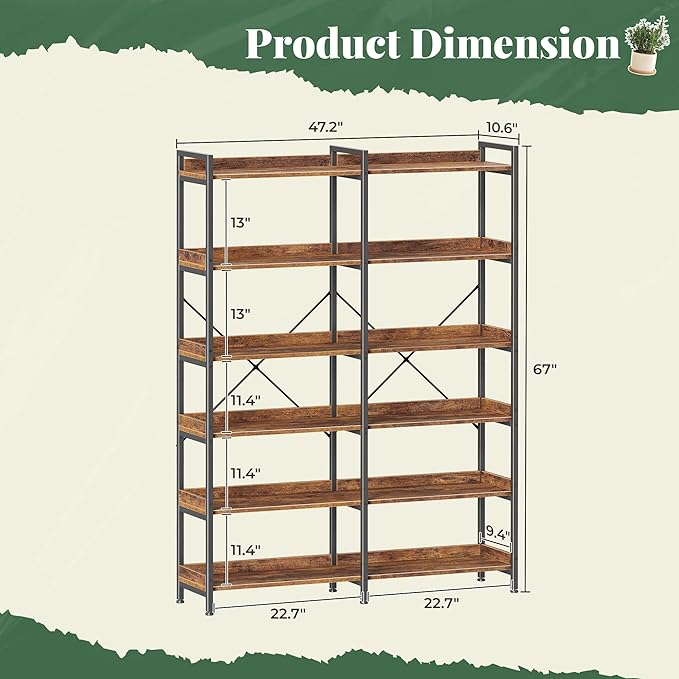 Huuger 6 Tier Bookshelf, Corner Bookshelf - Image 2