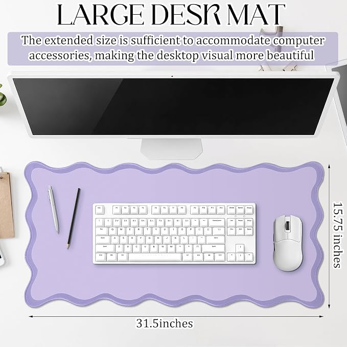 Hahafelt Scalloped Desk Mat Large Desk Pad Cute Coquette Table Mat Back to - Image 2