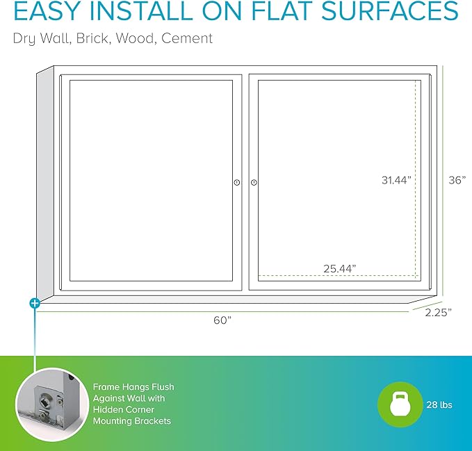 Ghent 36"x60" 2-Door indoor Enclosed Bulletin Board , Shatter Resistant, with Lock, Satin Aluminum Frame - Natural Cork (PA23660K) Made in the USA-DeskLoop Office