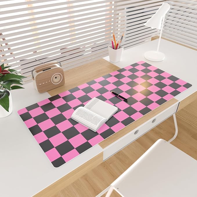 Colorful Star Large Black and Pink Mouse Pad, Plaid Waterproof Office Desk Mat - Image 3