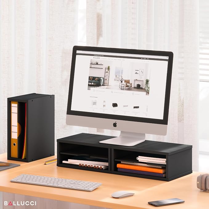 Ballucci File Organizer, 2-Tier Document Paper Sorter, Stackable Wood Desk - Image 2
