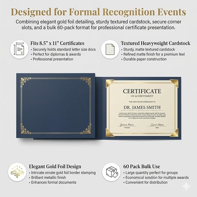 Certificate Holders 8.5 x 11, 30 Pack Extra Thick Diploma Covers, School Awards - Image 7