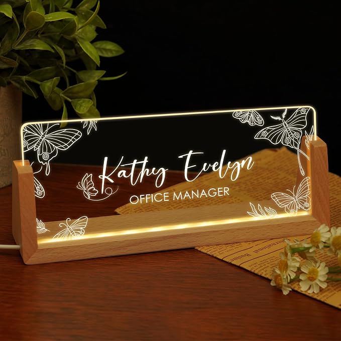 Custom Name Plate for Desk, Personalized Light Up Acrylic Desk Name Plate by EOBIBIFUN