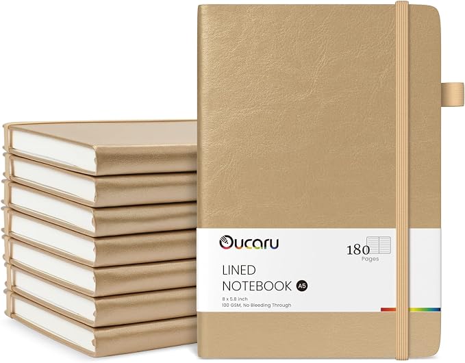 Oucaru Lined Journal Notebook, 8 Pack, 180 Pages, A5 Journals by Oucaru