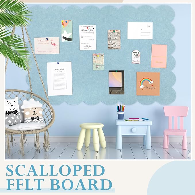 Mooliwe Scalloped Felt Bulletin Board 72 x 48 Inches Foldable Light Blue Pin - Image 5