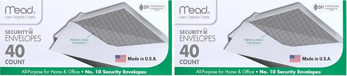 Mead #10 Envelopes, Letter Size, 4-1/8" x 9-1/2", Security Printed Lining by Mead