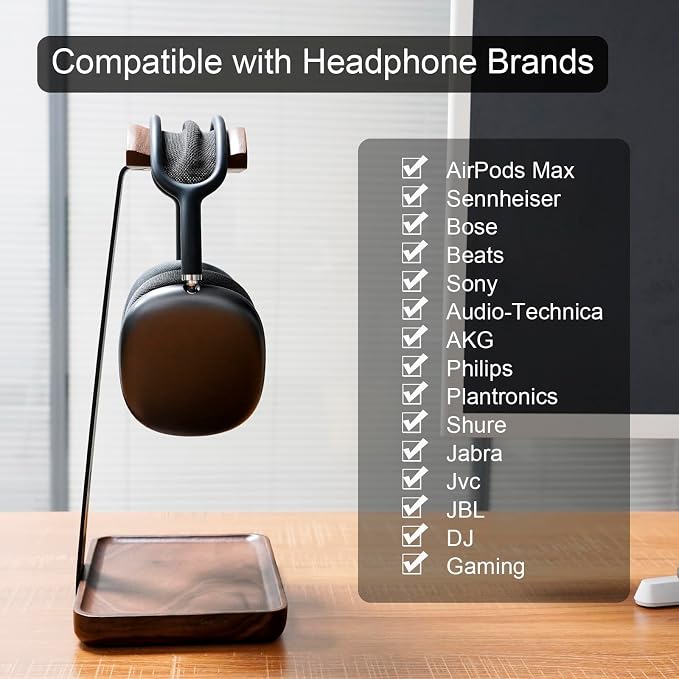 GEVO Headphone Stand, Walnut Wood Headset Stand - Image 5