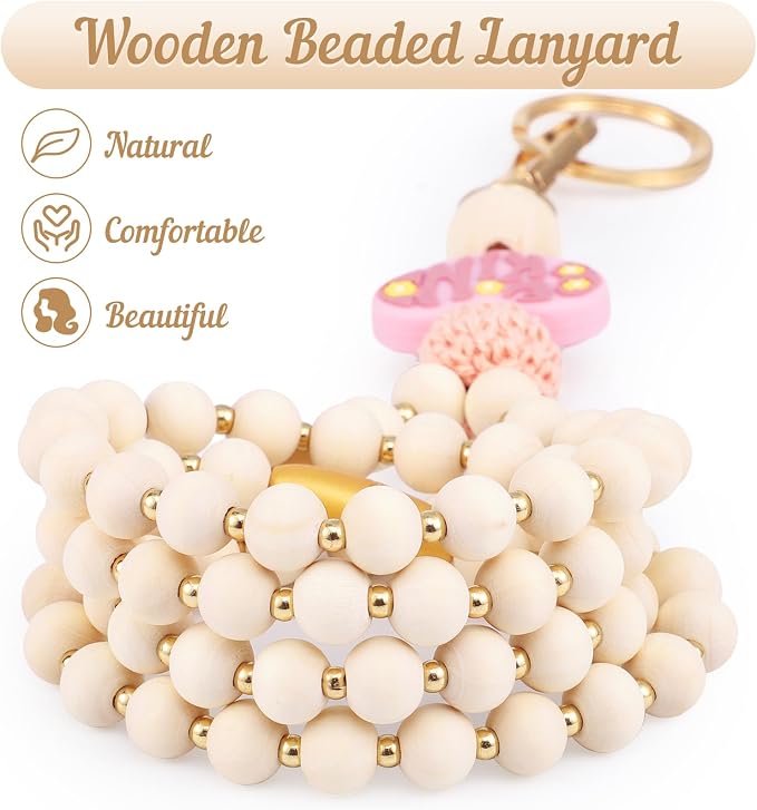 BESARME Teacher Lanyard with ID Holder Cute Wooden Beaded Lanyards - Image 3