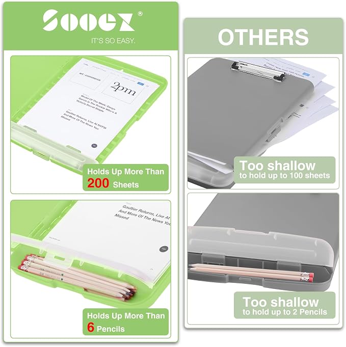 Sooez Clipboard with Storage, Clip Board 8.5 x 11 with Pen Holder, Plastic - Image 3
