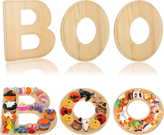 3pcs The Letters Boo Wooden Charcuterie Board, 12 Inch Larger Halloween Food by Aksipo