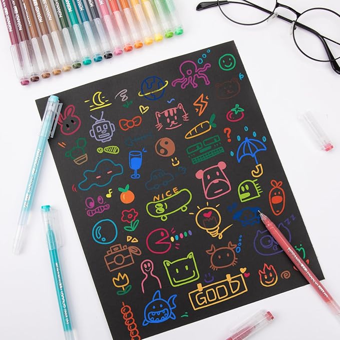 Gel Pens For Coloring, 18 Pack Colored Pens for Black Paper & White Paper, 0.6MM Fine Point Pens for Coloring, Writing, Drawing, Journaling, Note Taking, School, Office, Home-DeskLoop Office