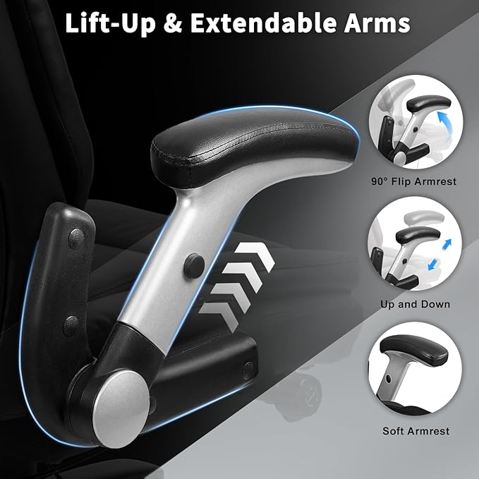 Big and Tall Office Chair 600LBS, Heavy Duty Office Chair for Heavy People, High Back Executive Office Leather Chair with Adjustable Armrests and Lumbar Support, Black Ergonomic Big Tall Chair-DeskLoop Office