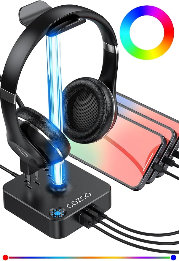RGB Headphone Stand with USB Charger COZOO Desktop Gaming Headset Holder Hanger - Image 9