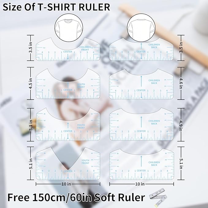 9pcs Tshirt Ruler Guide for Vinyl Alignment, T Shirt Rulers to Center Designs - Image 3