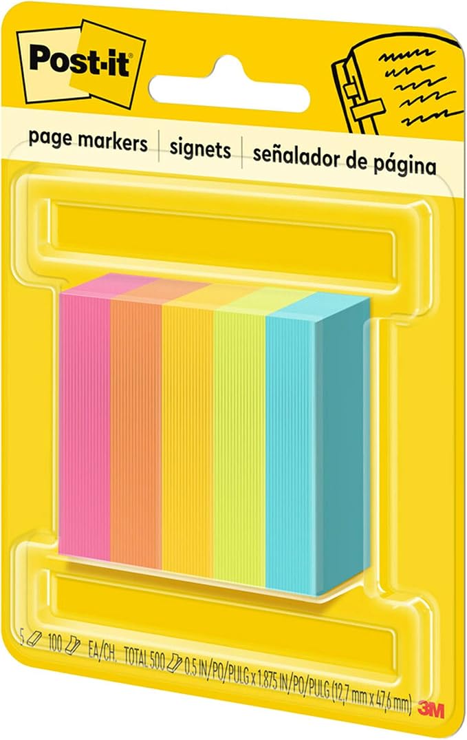 Post-it Page Markers, 1/2 in x 2 in, 100 Sheets/Pad, 5 Pads/Pack - Image 2