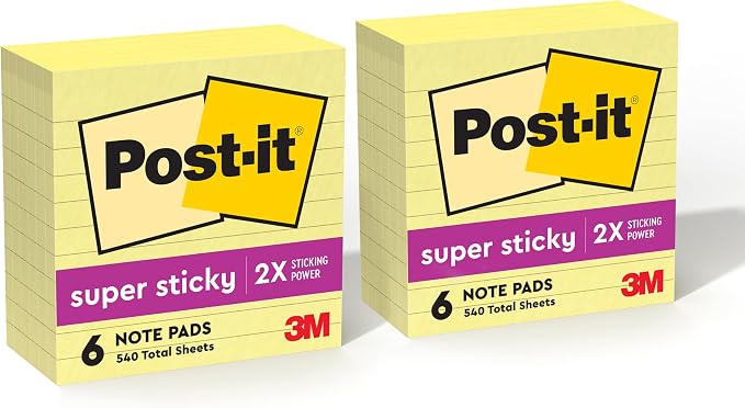 Post-it Super Sticky Lined Notes, 6 Sticky-Note Pads, 4 x 4 in., School Supplies by Unknown