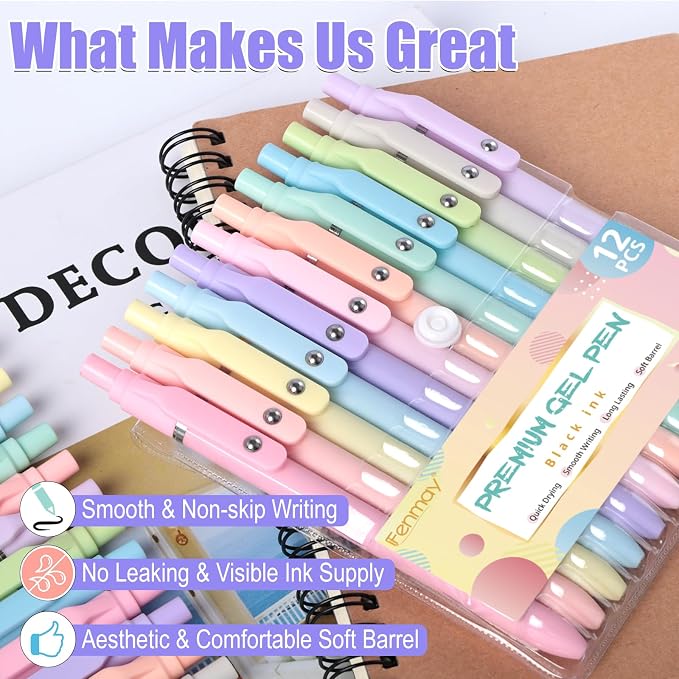 Fenmay Gel Pens, Quick Dry No Smudge, Smooth Writing Comfortable Grip Pen - Image 4