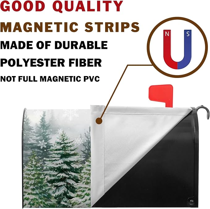 Winter Pine Trees Mailbox Covers Magnetic Christmas Green Forest Snowflakes - Image 4
