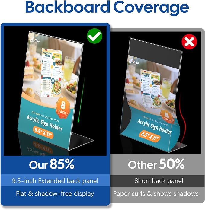 Dynta Acrylic Sign Holder 8.5 x 11 Inches, 8 Pack Clear Plastic L-shape - Image 3