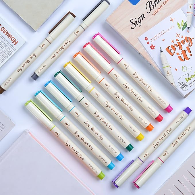 WRITECH Brush Tip Marker Pens: Artist Markers Flexible Tip Water Based 12ct - Image 3