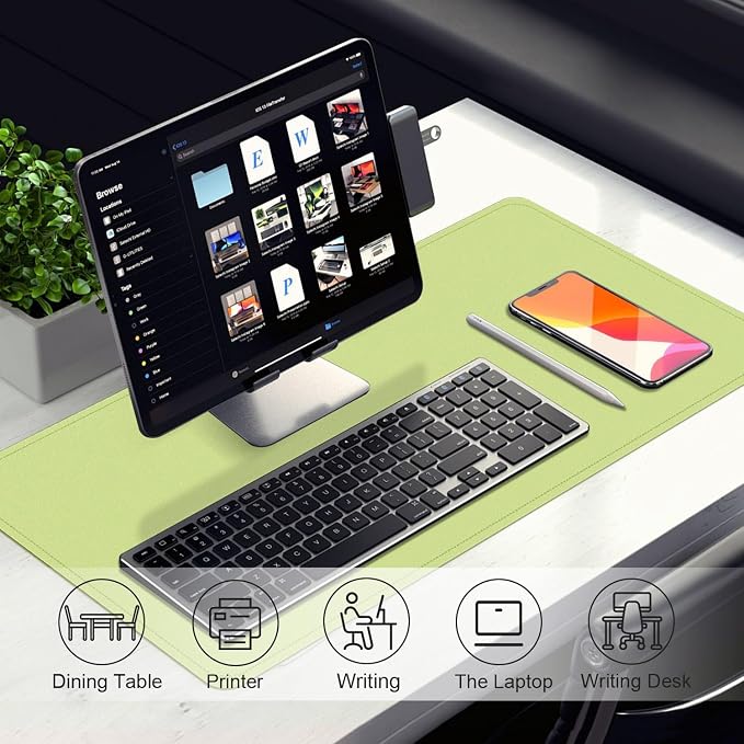 Matcha Green Leather Desk Pad Protector, 47.2'' x 23.6'', Suede Base Non-Slip - Image 5