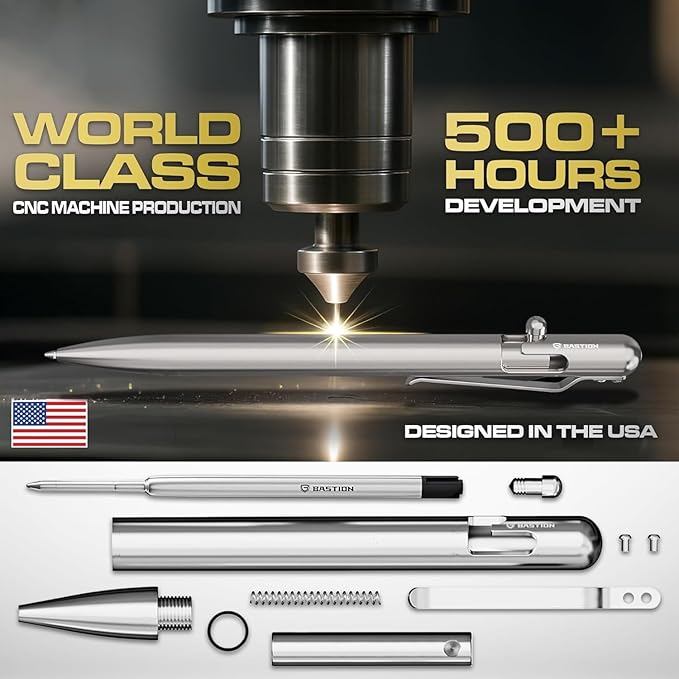 BASTION® Luxury Slim Bolt Action Pen, Durable EDC Pen with Fine Tip, Professional Ballpoint Pen for School and Work - Titanium-DeskLoop Office