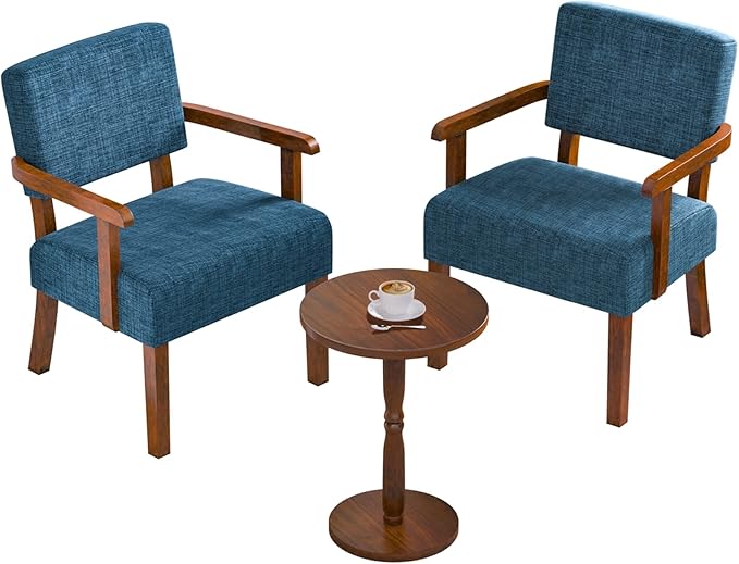 Accent Chair Set of 2 with Table, Living Room Chairs with Soft Seat and Armrests for Living Room Bedroom Reading Room Waiting Room, Lake Blue (AC01)-DeskLoop Office