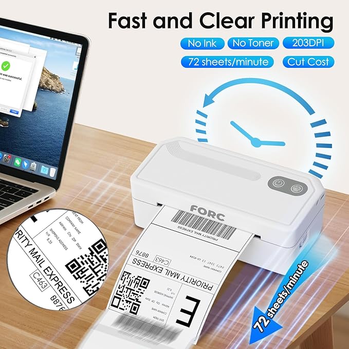 Forc Shipping Label Printer,4X6 Thermal Label Printer for Small Business & Office Package,Compatible with Android, iOS, Windows and Mac, Widely Used for Amazon,UPS,Etsy,USPS-DeskLoop Office