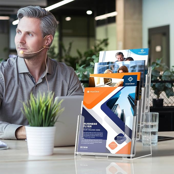 MaxGear 4 Tier Brochure Holder, 8.5 x 11, Removable Divider, 2 Pack | Clear - Image 5