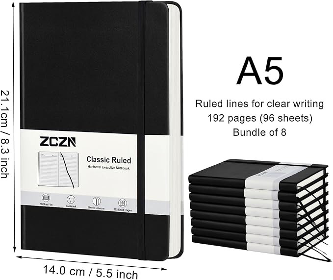 ZCZN 8 Pack Hardcover Journal Notebooks, A5 Lined Journals - Image 2
