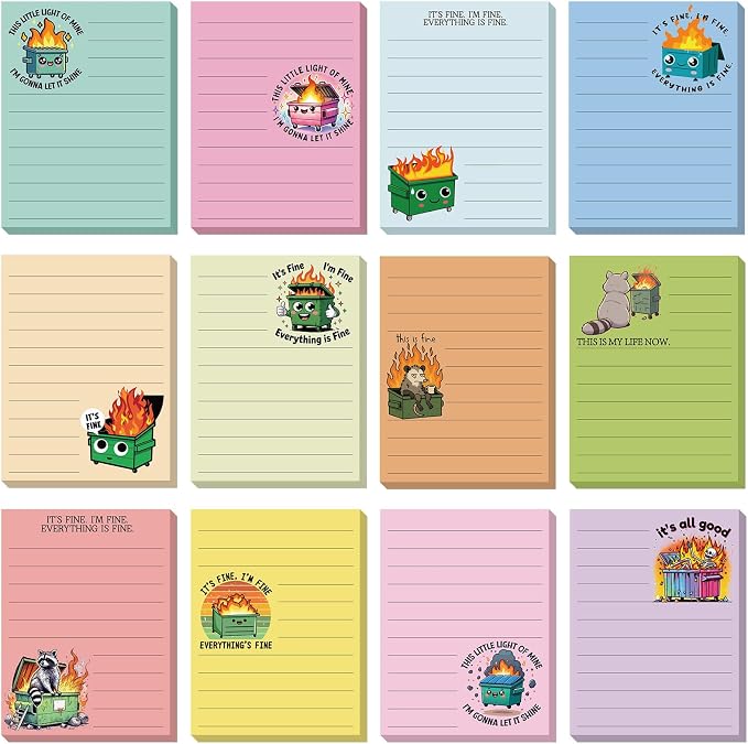 12 Pcs Funny Sticky Notes for Work 4x3 Inches Sarcastic Self Adhesive Notepads by Saypacck