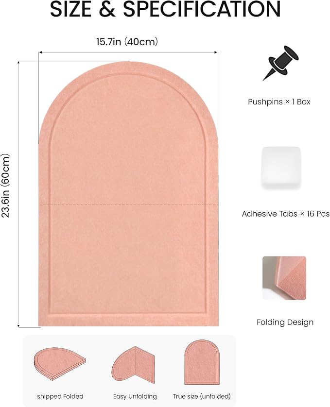 Large Arched Felt Bulletin Board 24"x16", 1/2" Thick Foldable Pin Board - Image 3