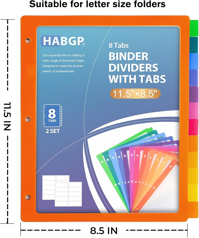 HABGP 3 Ring Binder Dividers, 12-Tab Plastic Clear Binder Dividers, Letter Size - Image 3