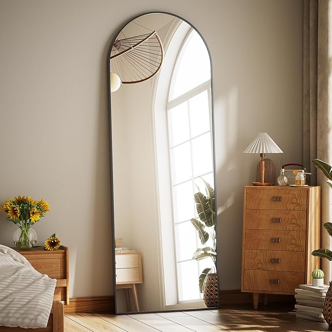 Full Body Mirror 26x71 inch Arched Full Length Mirror with Stand Aluminum Wall Mounted Hanging or Leaning Standing Mirrors,Black-DeskLoop Office