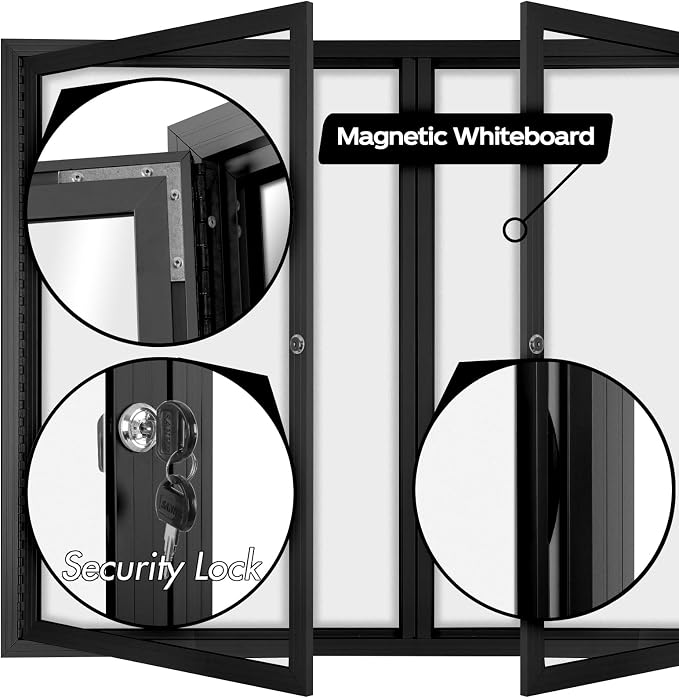 INNOVART Enclosed Bulletin Board 48”x36”, Lockable Dry Erase Noticeboard - Image 3
