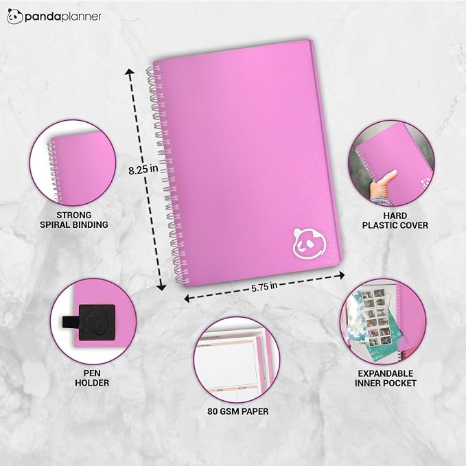 Panda Planner A5 Undated Weekly Spiral Notebook 2026-2027, 5.75 x 8.25 Pink | - Image 6
