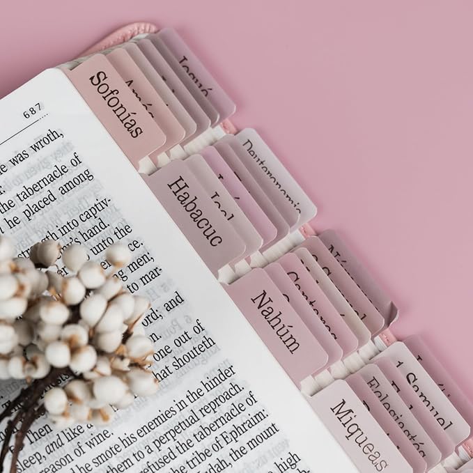 UPAFEXXI-Spanish Laminated Bible Tabs for Women and Men(Gold Foil Embossed Lettering) Pestañas de la Biblias, 80 Reposition Large Print tabs, Easy to Read and Apply(Pink)-DeskLoop Office