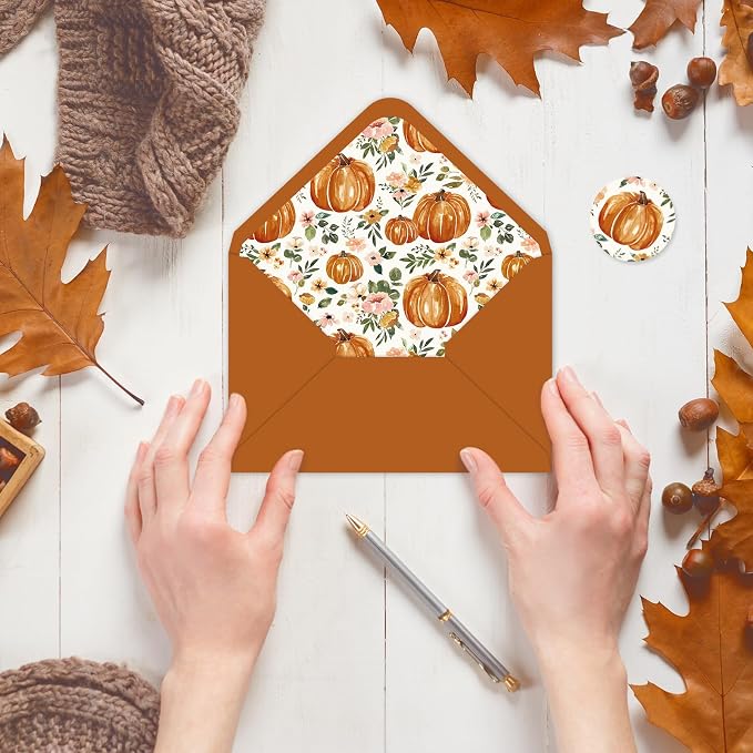 Whaline 50 Pcs Fall Envelopes Autumn Floral Pumpkin Invitation Envelope - Image 7