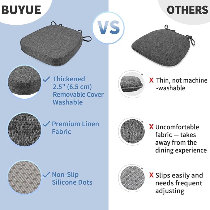 BUYUE Thickened 2.5" Friendly Woven Fabric Dining Chair Cushion, U-Shape High - Image 6