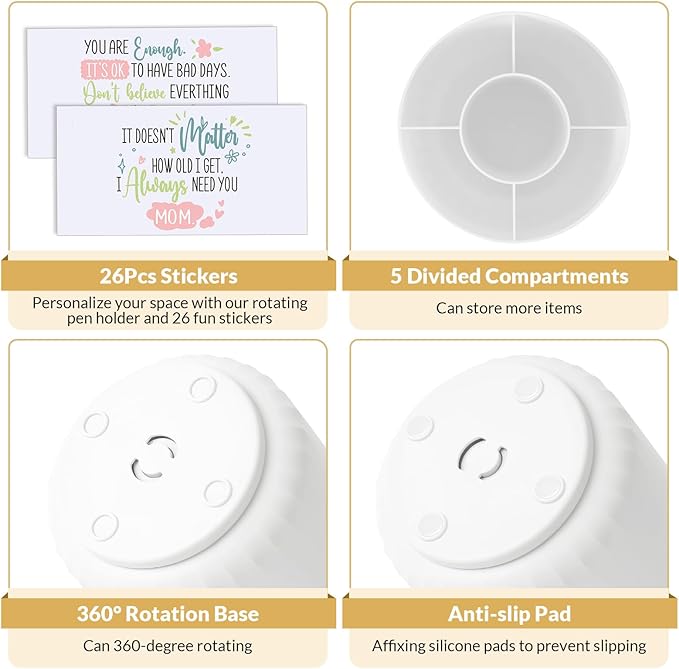 SKYDUE 360 Degree Rotating Desk Organizer, Dual-Purpose Pencil Pen Holder for Desk, Rotating Pencil Cup with Stickers, Office Supplies, Desk Decor for Office, School, Home-DeskLoop Office