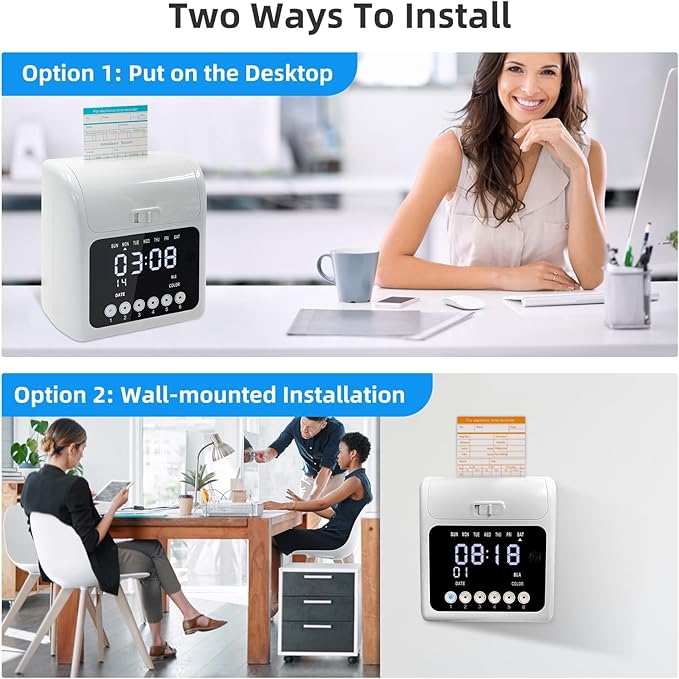 Time Clock Bundle for Small Business, Passcode Time Clock Punch Machine with 200 Time Cards, 4 Ink Ribbons, 2 Ten-Slot Time Card Racks, Auto-Align Clock in Machine for Employees-DeskLoop Office