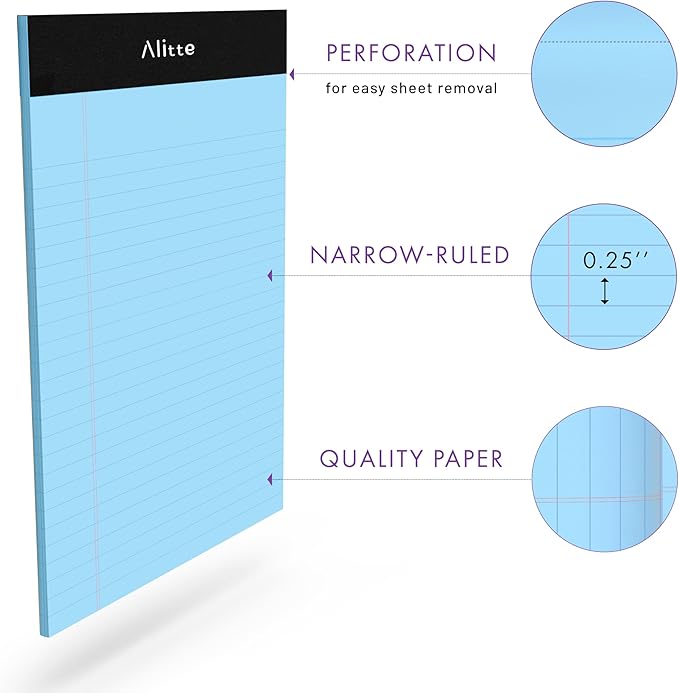 Colored Legal Notepads 5x8, Pack of 12- Perforated Narrow Ruled Writing Pad - Premium Thick Paper, No Ink Bleeding - Legal Pads For Home, Office, School, Business - 50 Sheets Per Notebook-DeskLoop Office