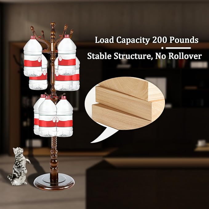 Coat Racks FreeStanding with 11 Hooks, Natural Wood Coat Rack with Solid Round Base, Adjustable Height Coat Racks, Easy Assembly for Hallway, Bedroom and Office (Walnut-Solid Round Base)-DeskLoop Office