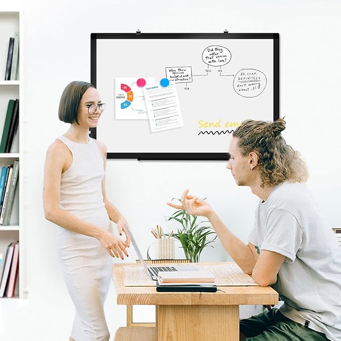 Double-Sided Magnetic Black Aluminum Frame Whiteboard, Hanging Mounting White - Image 8