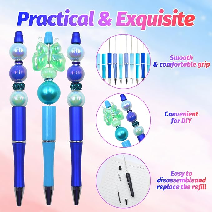 150 Pieces DIY Beadable Pen Kit – 50 Plastic Ballpoint Pens - Image 3