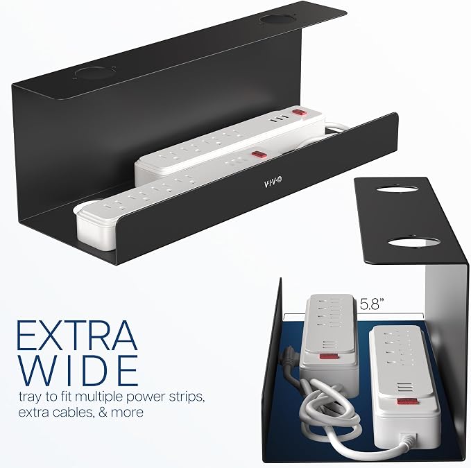 VIVO Under Desk 17 inch Extra Deep Cable Management Tray, Power Strip Holder - Image 5