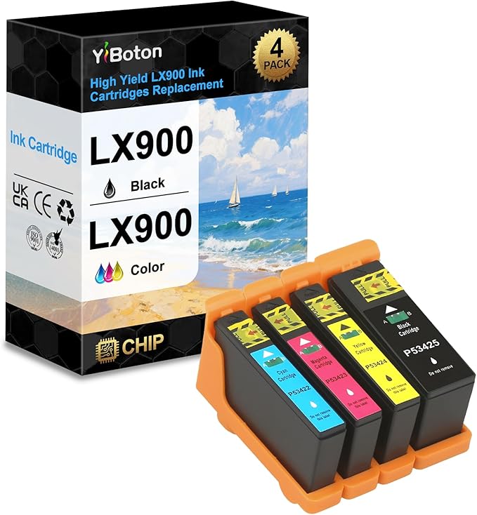 High Yield LX900 LX-900 Ink Cartridge Replacement for Primera 53422 53423 53424 53425 Used for Primera LX900 Printer Ink (4-Pack Black Cyan Magenta Yellow)-DeskLoop Office