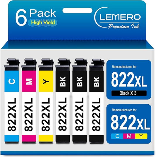 LEMERO 822XL Ink Cartridges Remanufactured for Epson 822XL Ink Cartridges Combo Pack 822 822XL for Workforce Pro WF-3820 WF-3823 WF-4820 WF-4830 WF-4833 Printer (3 Black 1 Cyan 1 Magenta 1 Yellow)-DeskLoop Office