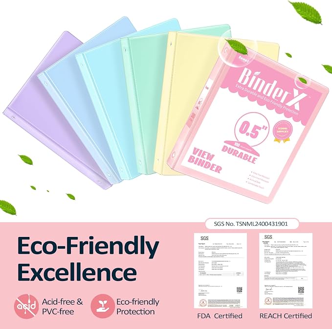BinderX Extra Durable 3 Ring Binder, Round Rings 0.5 Inch Binder, Fits 100 - Image 2