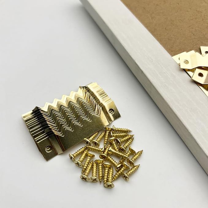 50 Pack Large Sawtooth Picture Hangers Steel Picture Hangers Picture Frames Hangers with Screws Picture Hang Solutions, for Hanging Clock Paintings Artwork Picture Frame Hook Photos (Gold)-DeskLoop Office